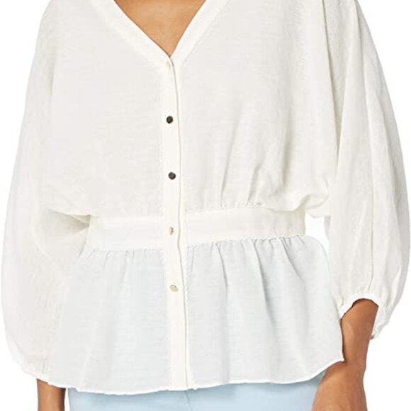 Trina Turk Women's Monochrome Button Front Top white size XS - Picture 1 of 7